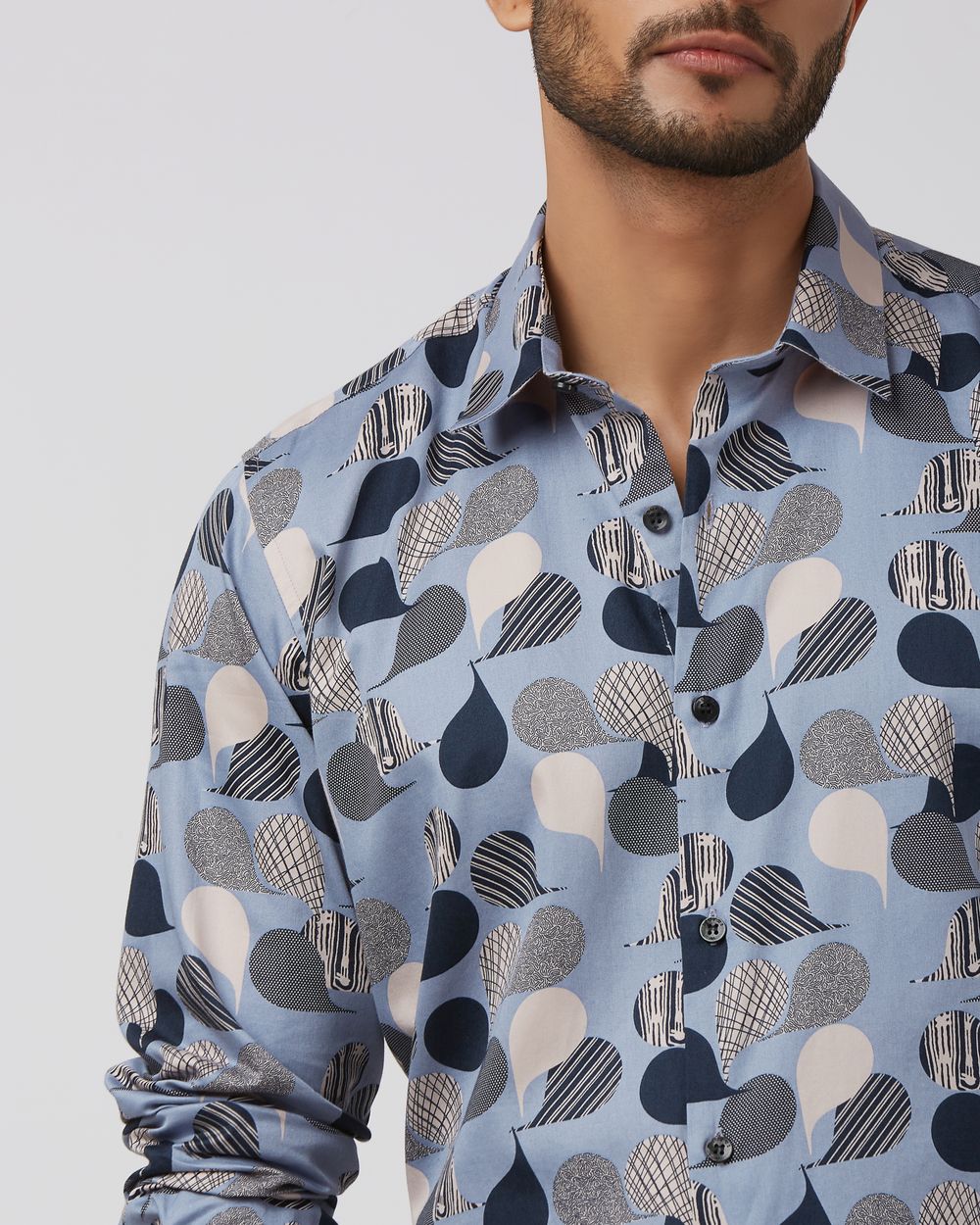 Blue Abstract Print Slim Fit Casual Shirt