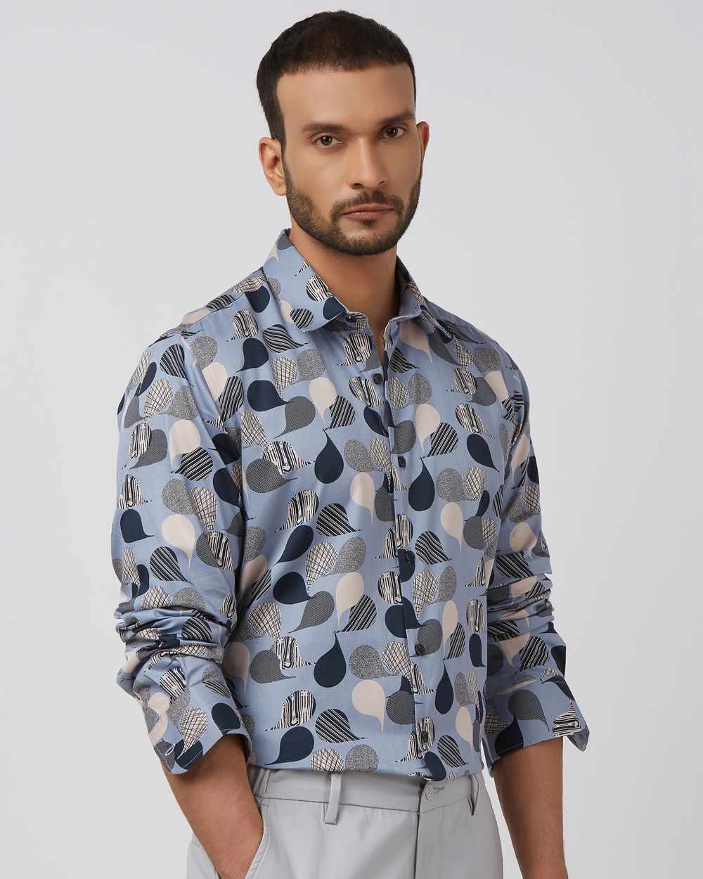 Blue Abstract Print Slim Fit Casual Shirt