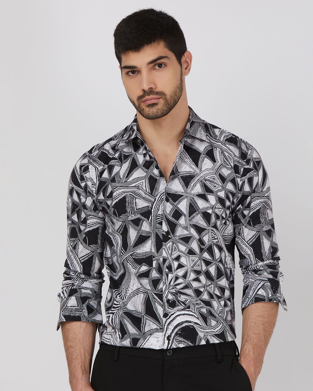 Black Digital Print Slim Fit Casual Shirt