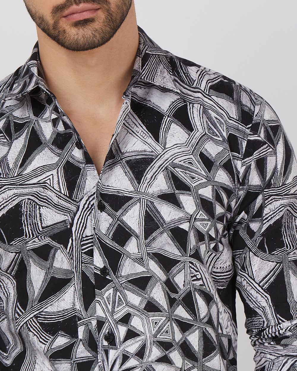 Black Digital Print Slim Fit Casual Shirt