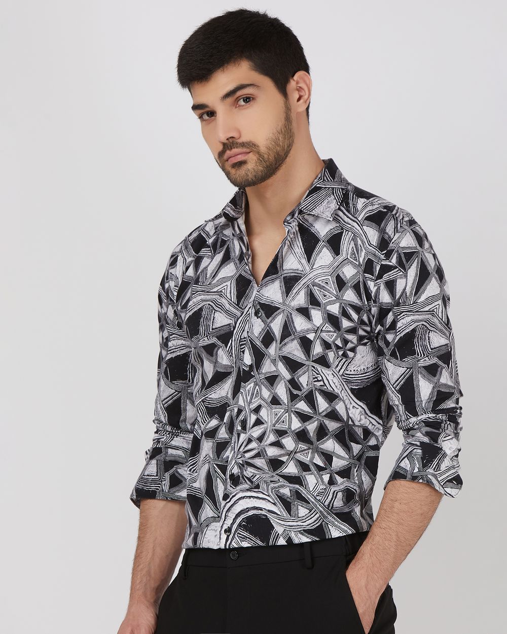 Black Digital Print Slim Fit Casual Shirt