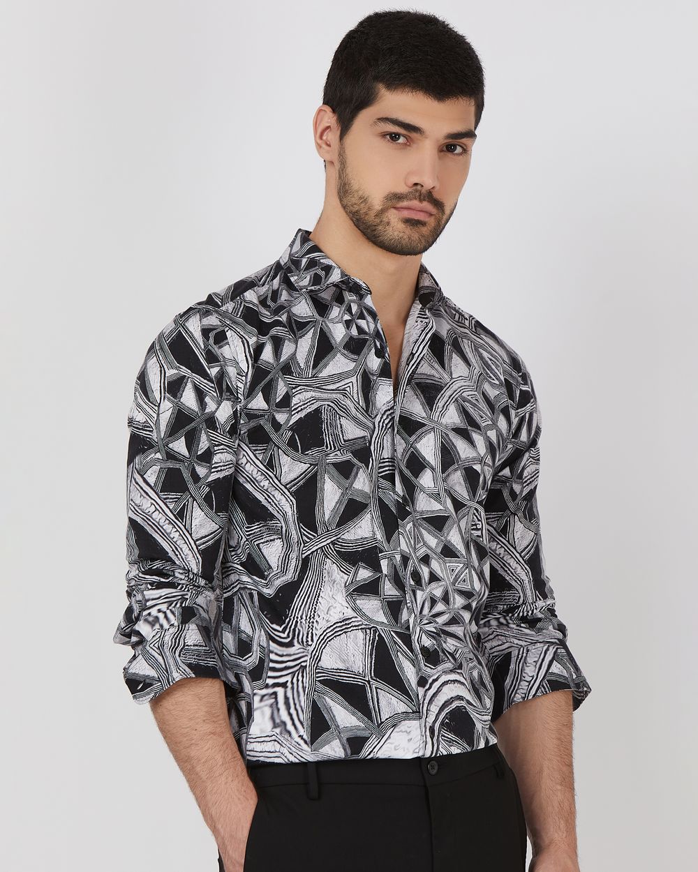Black Digital Print Slim Fit Casual Shirt