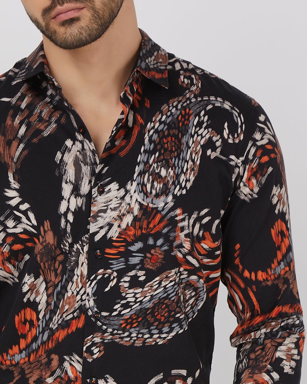 Black Digital Print Slim Fit Casual Shirt