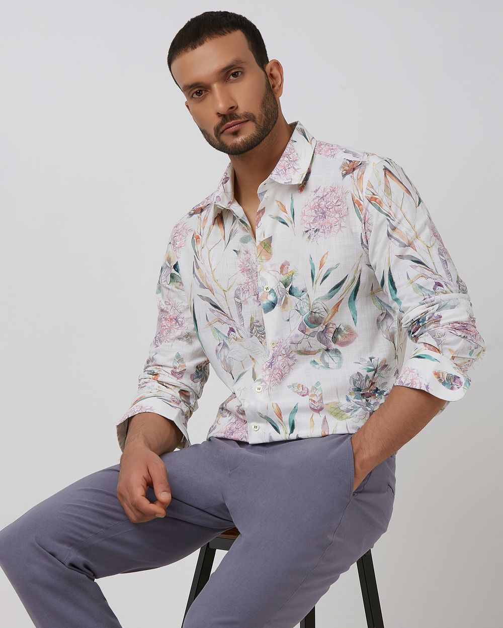 Multicolour Digital Print Slim Fit Casual Shirt