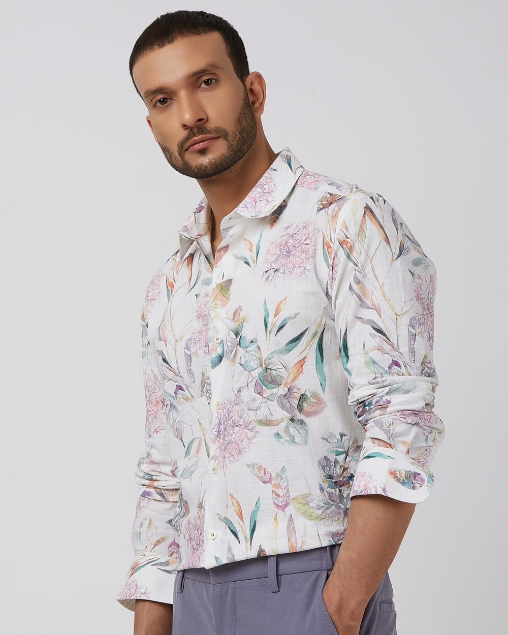Multicolour Digital Print Slim Fit Casual Shirt