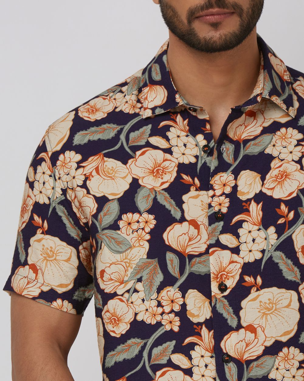 Navy Floral Print Slim Fit Casual Shirt