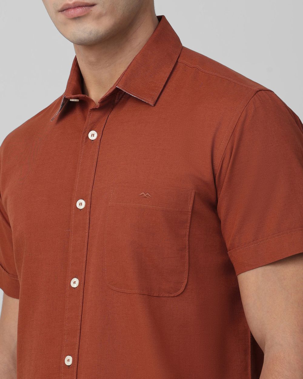 Rust Cotton Linen Plain Slim Fit Casual Shirt