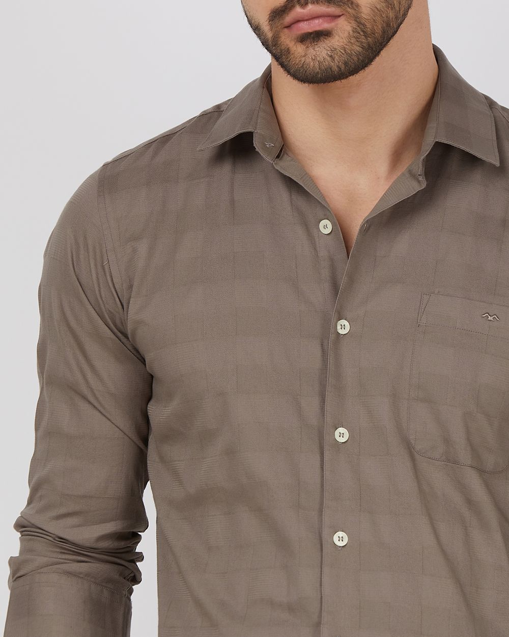 Grey Textured Check Slim Fit Casual Shirt