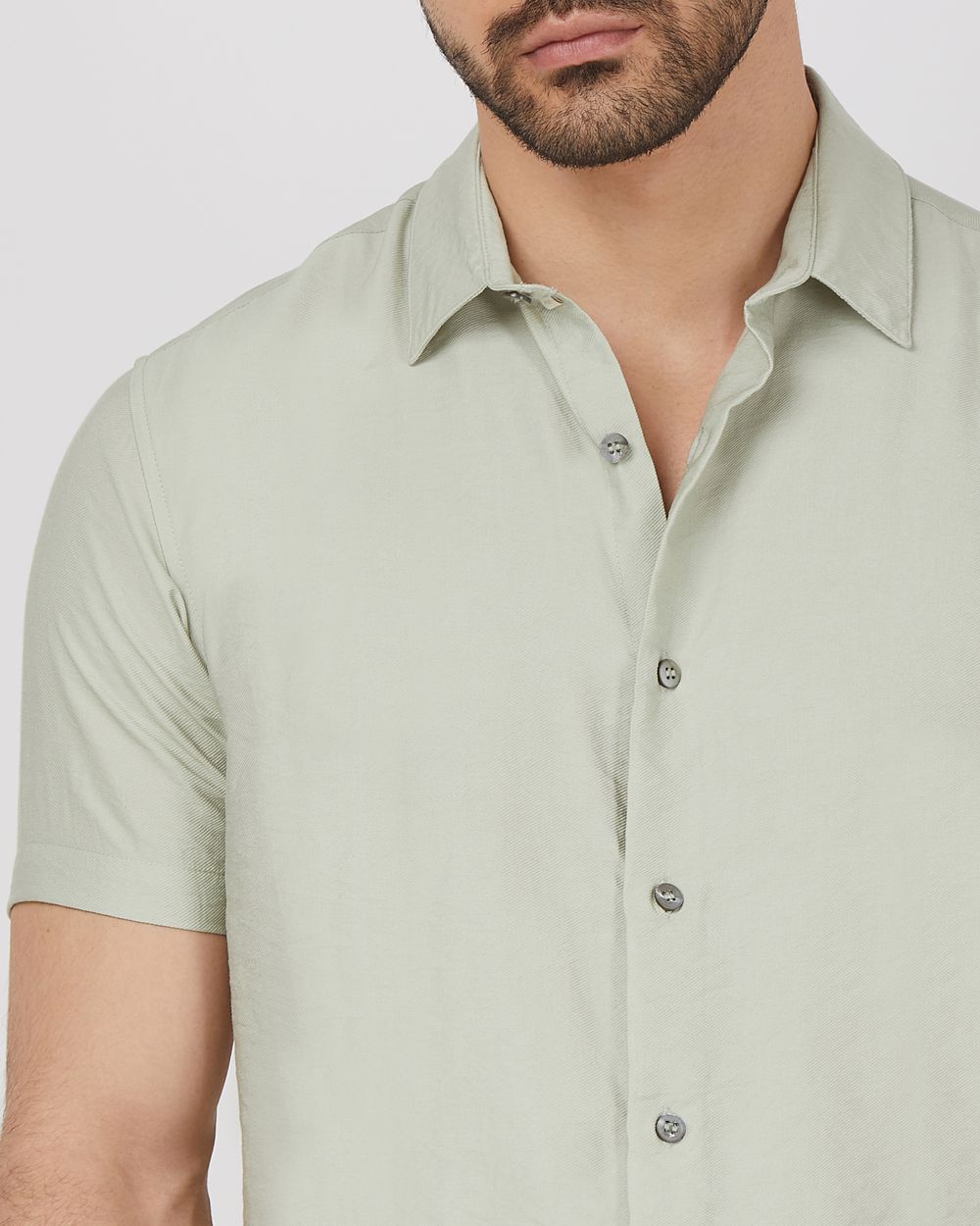 Light Green Textured Plain Slim Fit Casual Shirt
