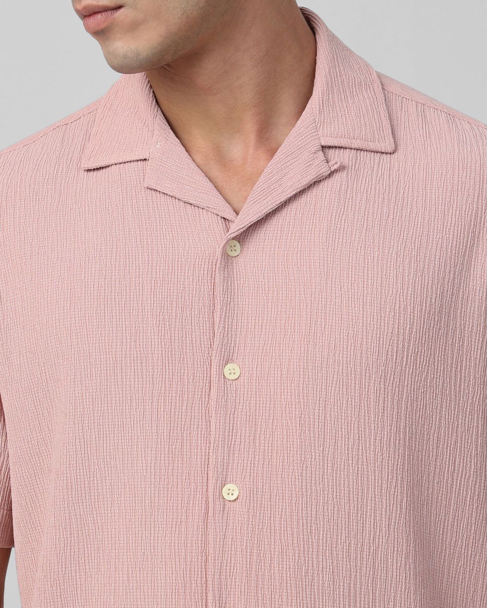Pink Textured Plain Relaxed Fit Casual Shirt