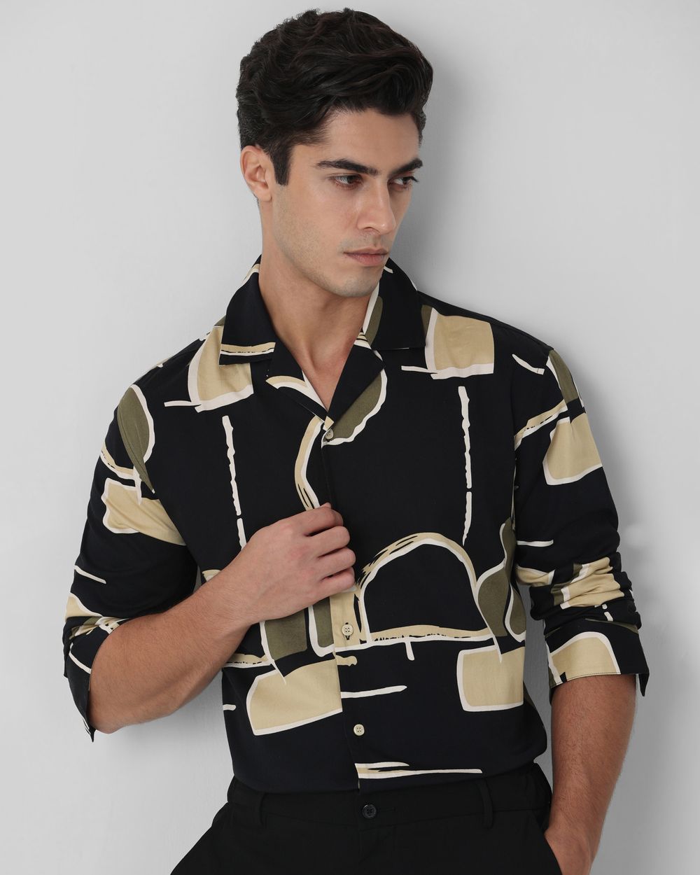 Black Abstract Print Casual Shirt