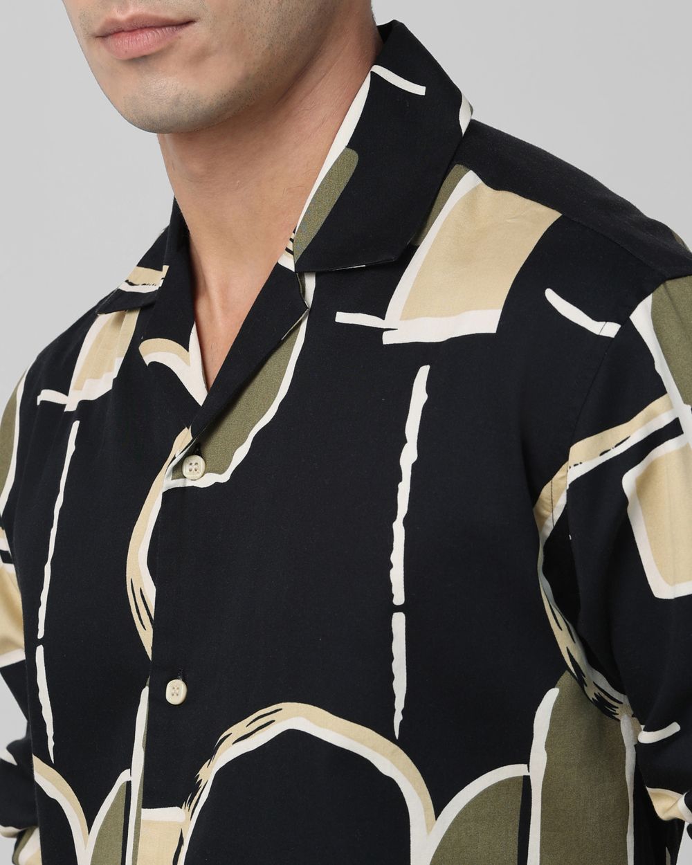 Black Abstract Print Casual Shirt