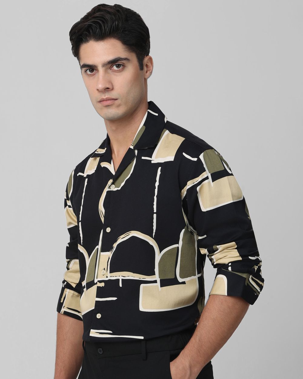 Black Abstract Print Casual Shirt
