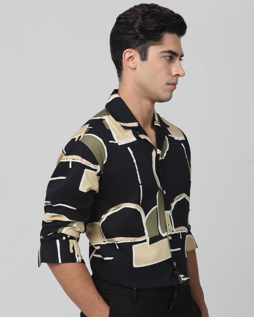 Black Abstract Print Casual Shirt