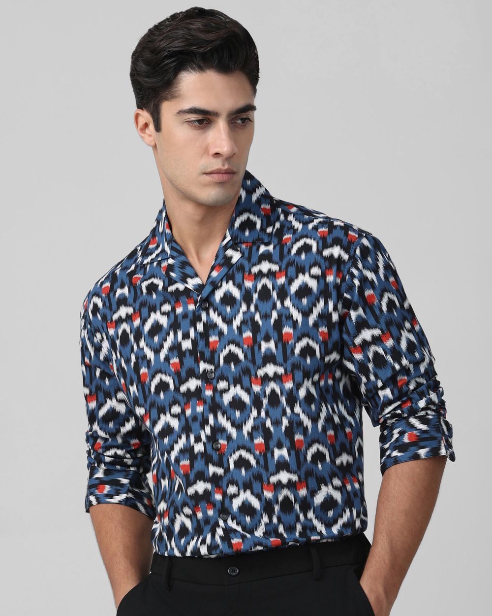 Navy Abstract Print Casual Shirt