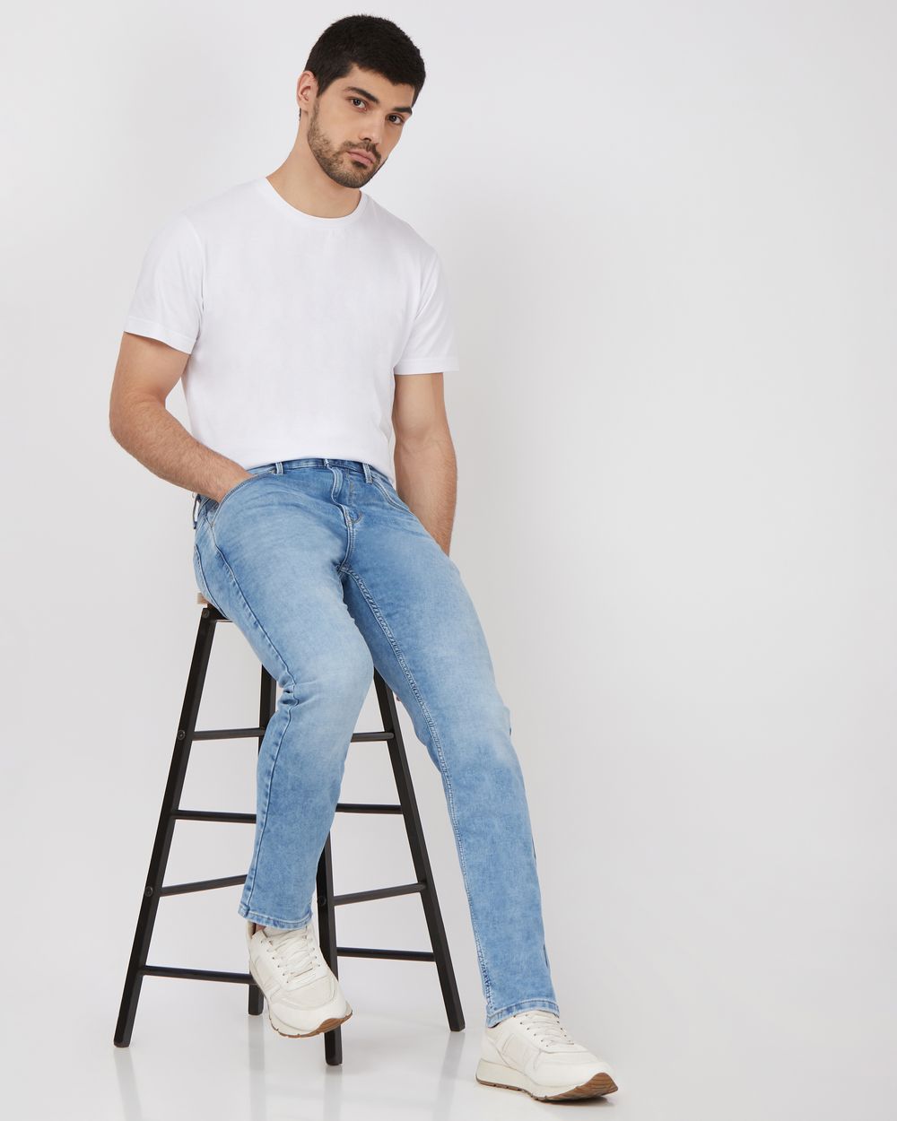 Light Blue Straight Fit Denim Deluxe Stretch Jeans