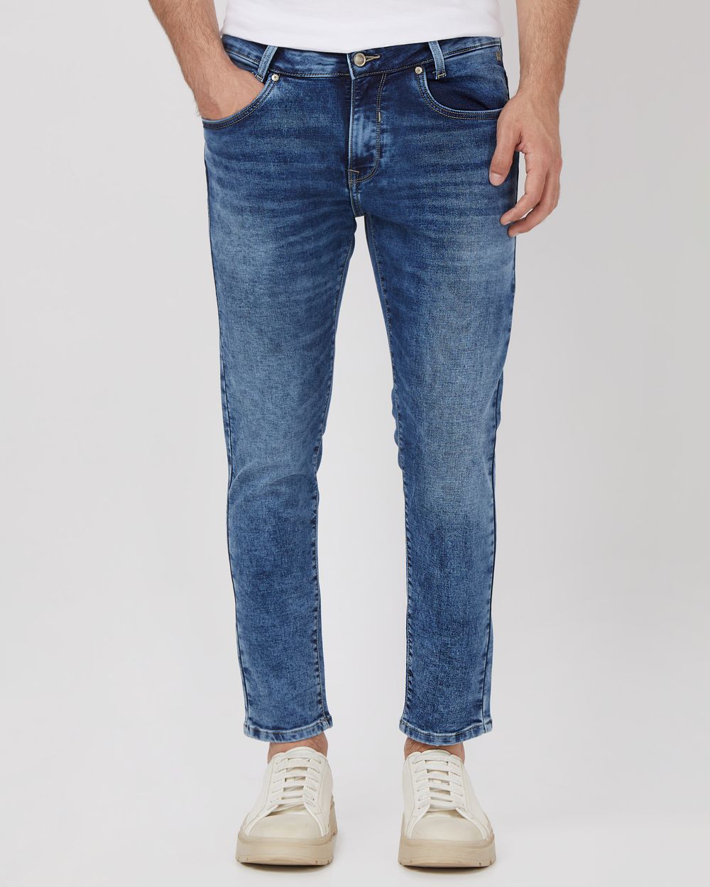 Mid Blue Ankle Length Denim Deluxe Stretch Jeans
