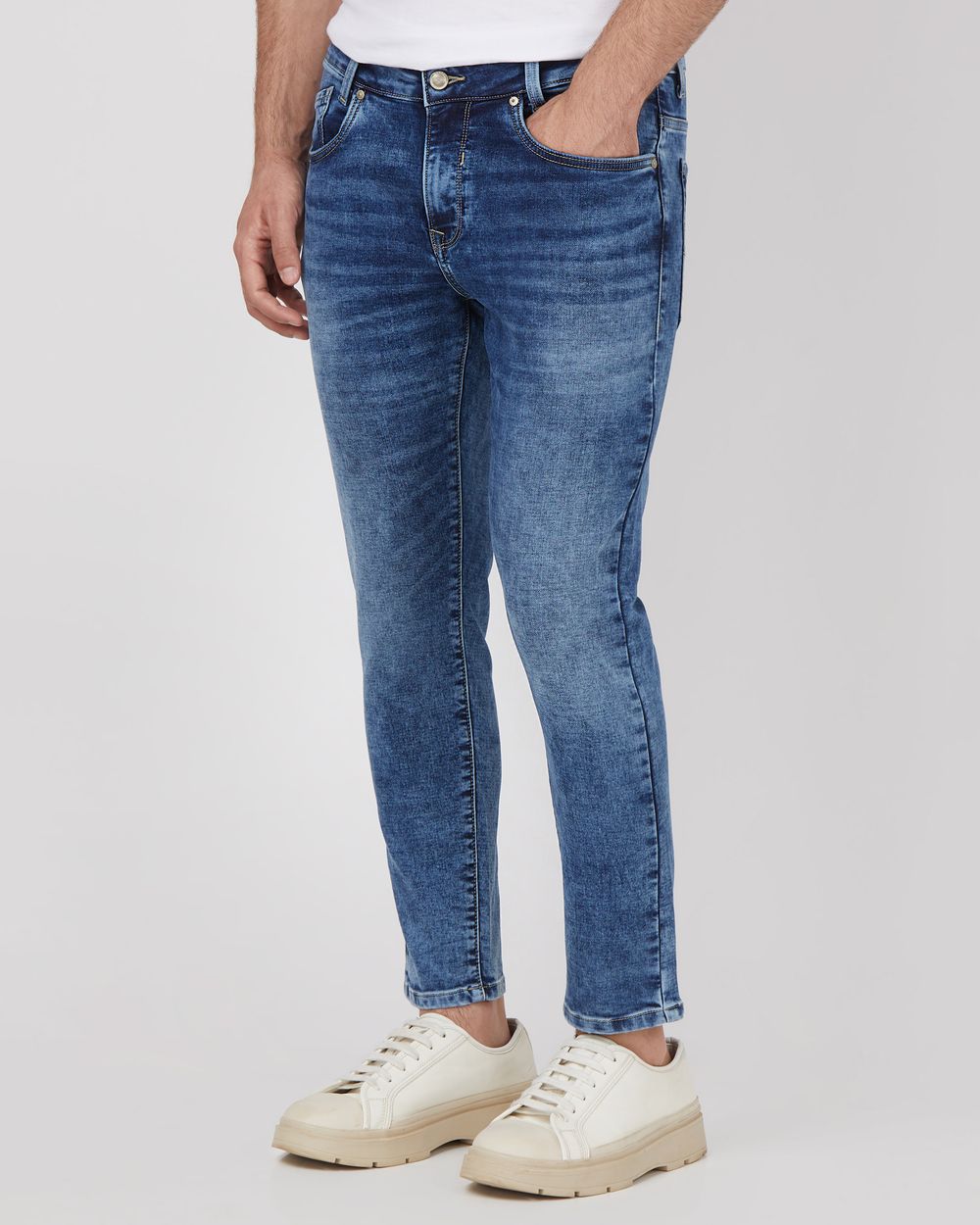 Mid Blue Ankle Length Denim Deluxe Stretch Jeans