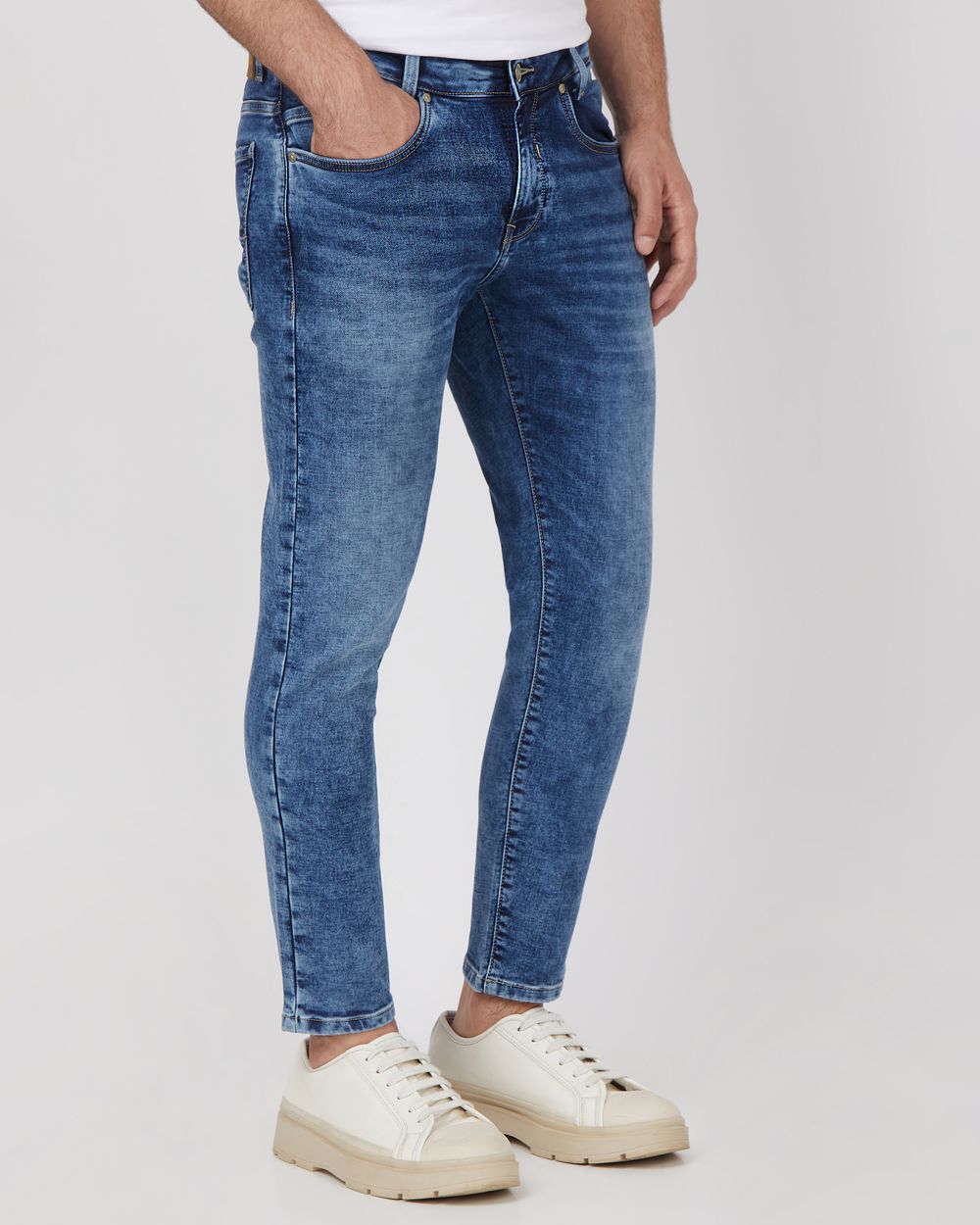 Mid Blue Ankle Length Denim Deluxe Stretch Jeans