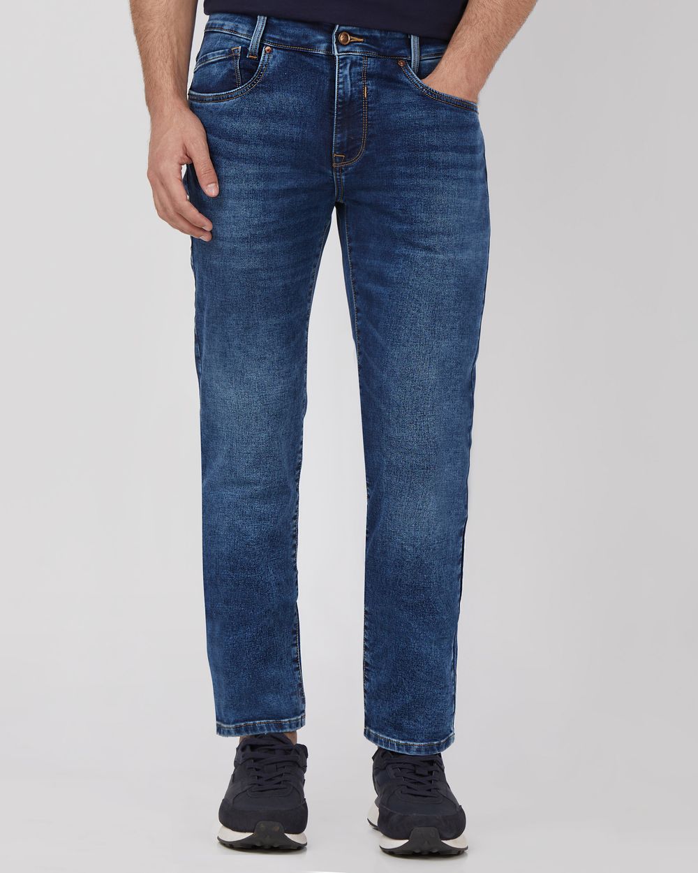 Dark Indigo Blue Straight Fit Denim Deluxe Stretch Jeans
