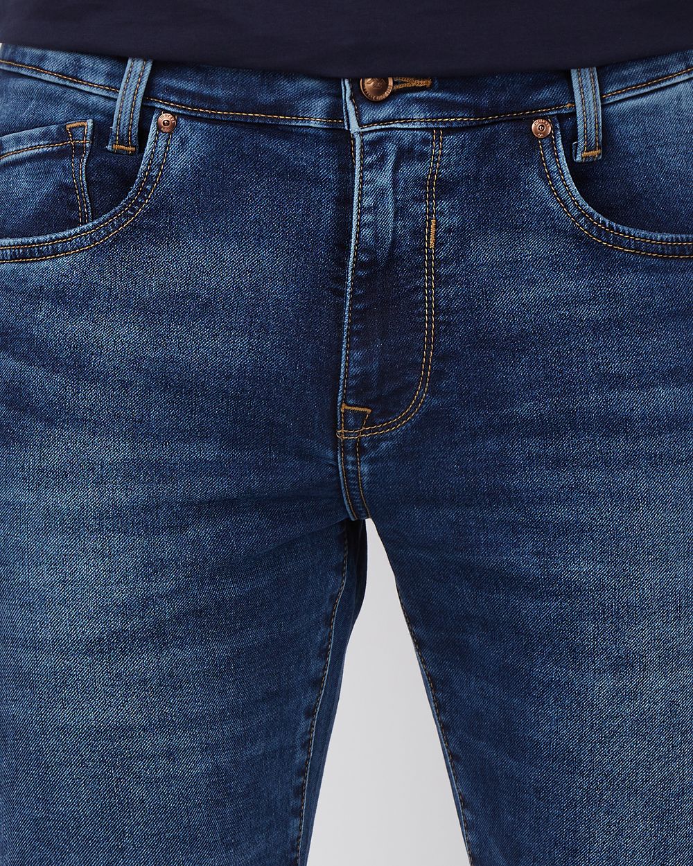 Dark Indigo Blue Straight Fit Denim Deluxe Stretch Jeans