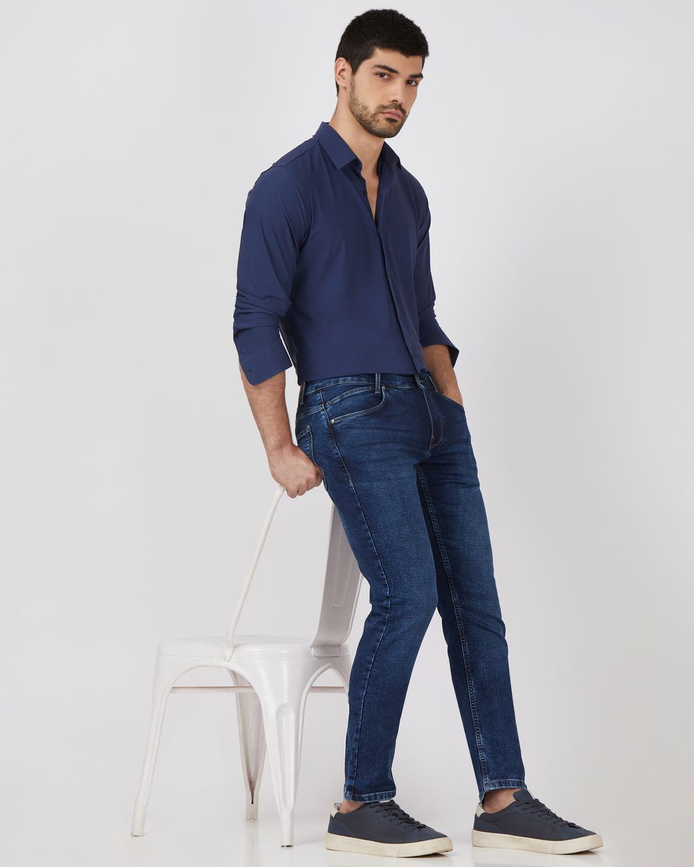 Dark Indigo Blue Super Slim Fit Denim Deluxe Stretch Jeans
