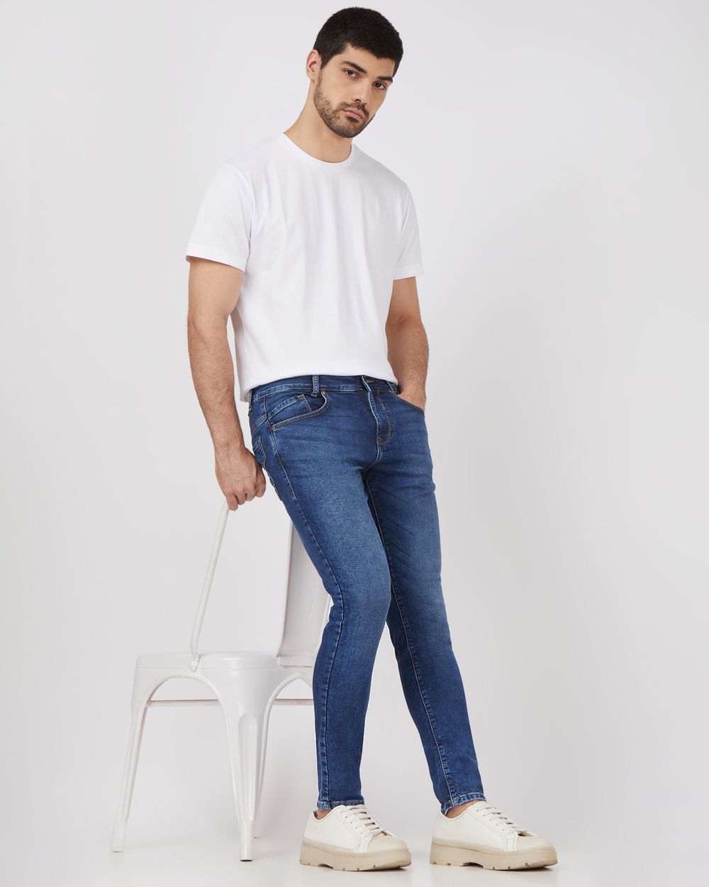 Dark Indigo Blue Skinny Fit Denim Deluxe Stretch Jeans