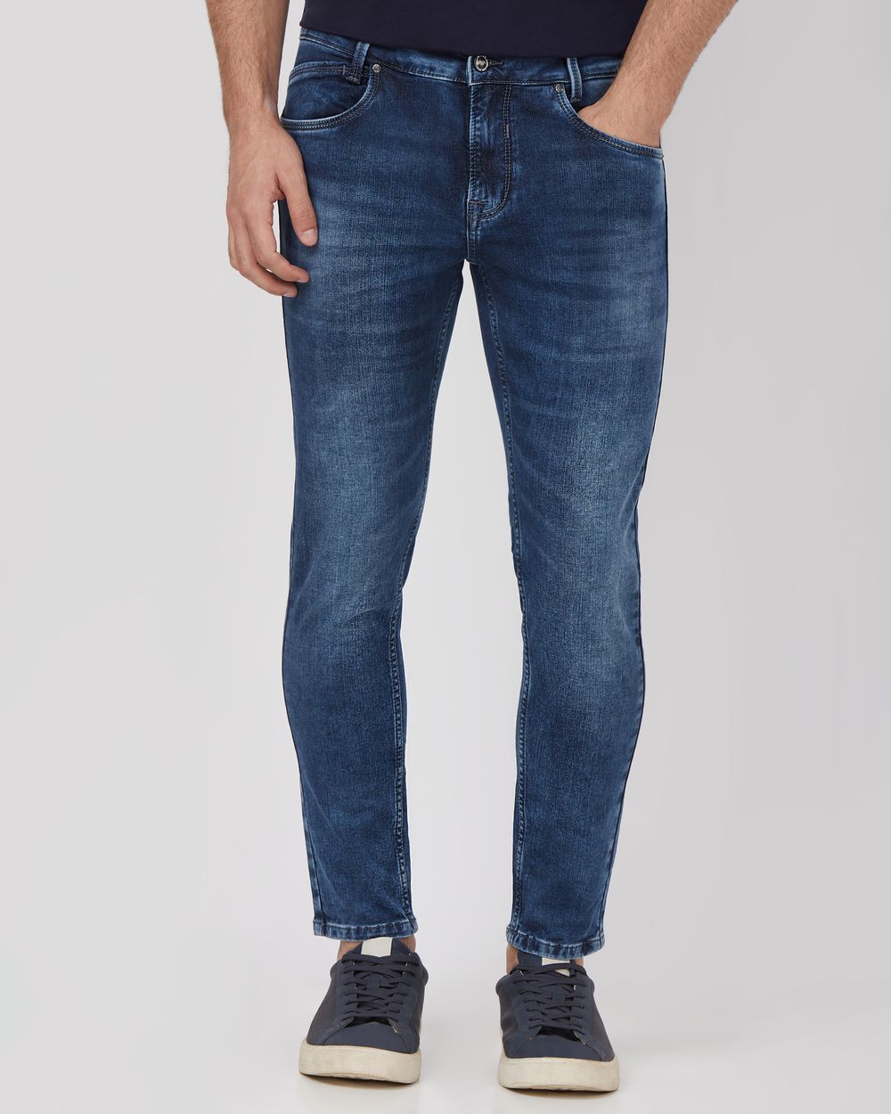Dark Indigo Blue Ankle Length Denim Deluxe Stretch Jeans
