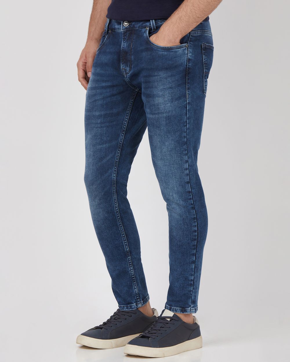 Dark Indigo Blue Ankle Length Denim Deluxe Stretch Jeans