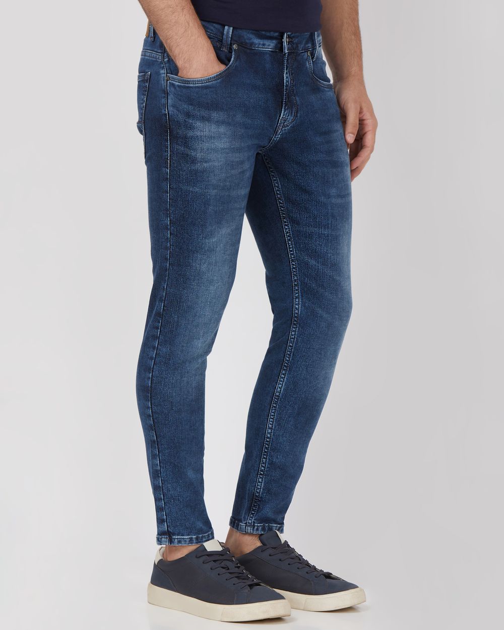 Dark Indigo Blue Ankle Length Denim Deluxe Stretch Jeans
