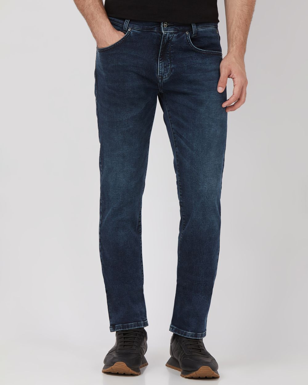 Blue Black Straight Fit Denim Deluxe Stretch Jeans