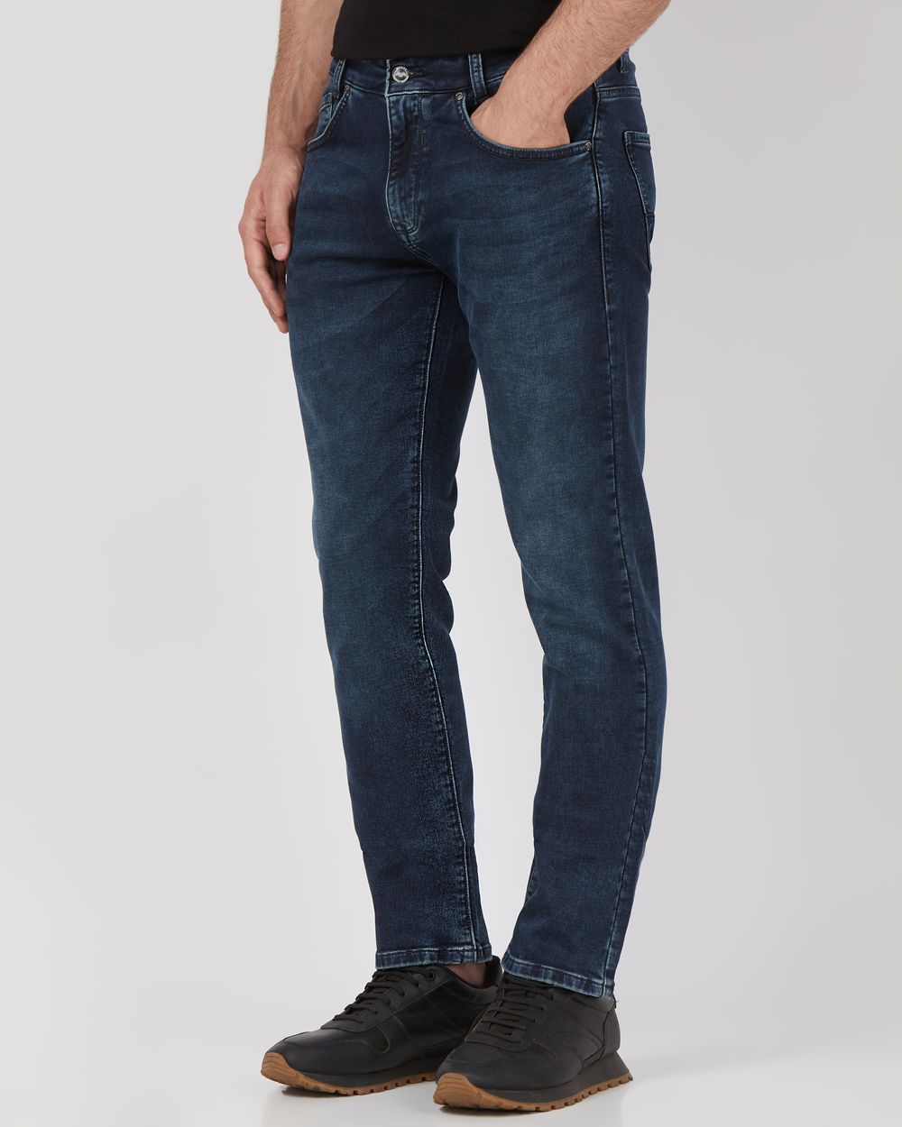 Blue Black Straight Fit Denim Deluxe Stretch Jeans