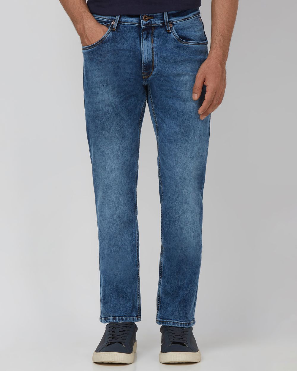 Mid Blue Straight Fit Originals Stretch Jeans