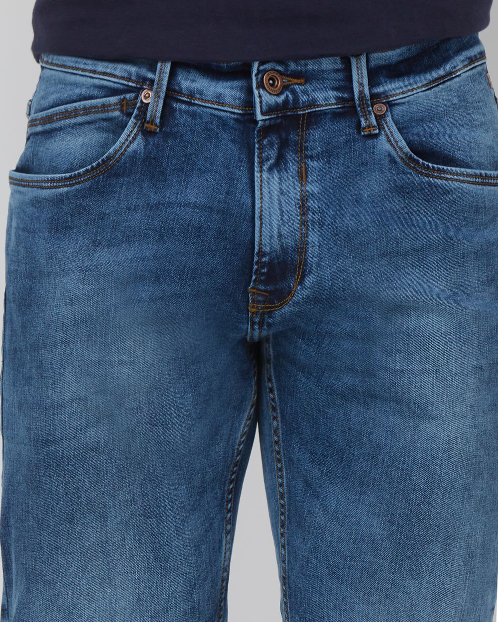 Mid Blue Straight Fit Originals Stretch Jeans