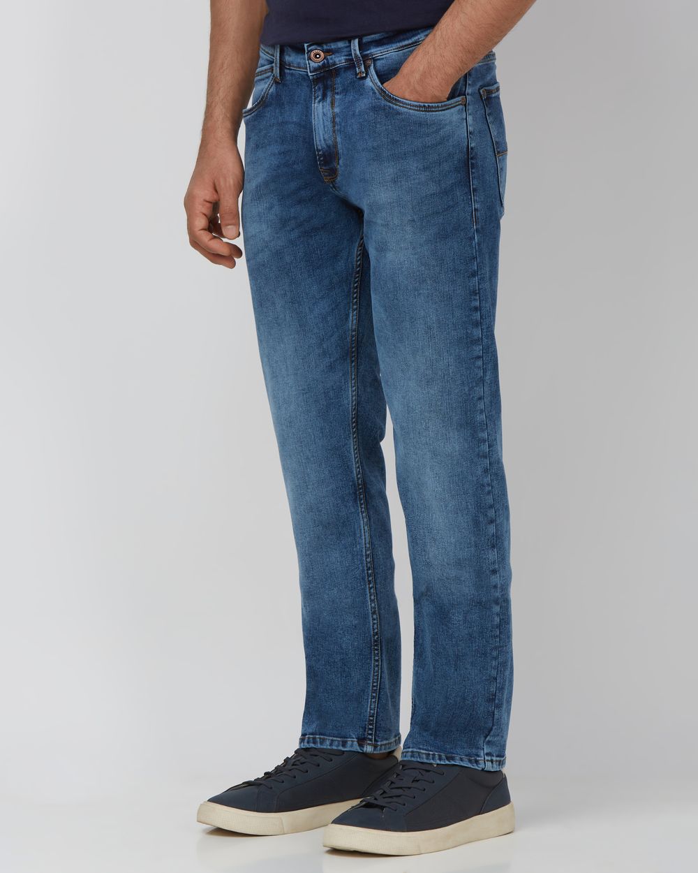 Mid Blue Straight Fit Originals Stretch Jeans