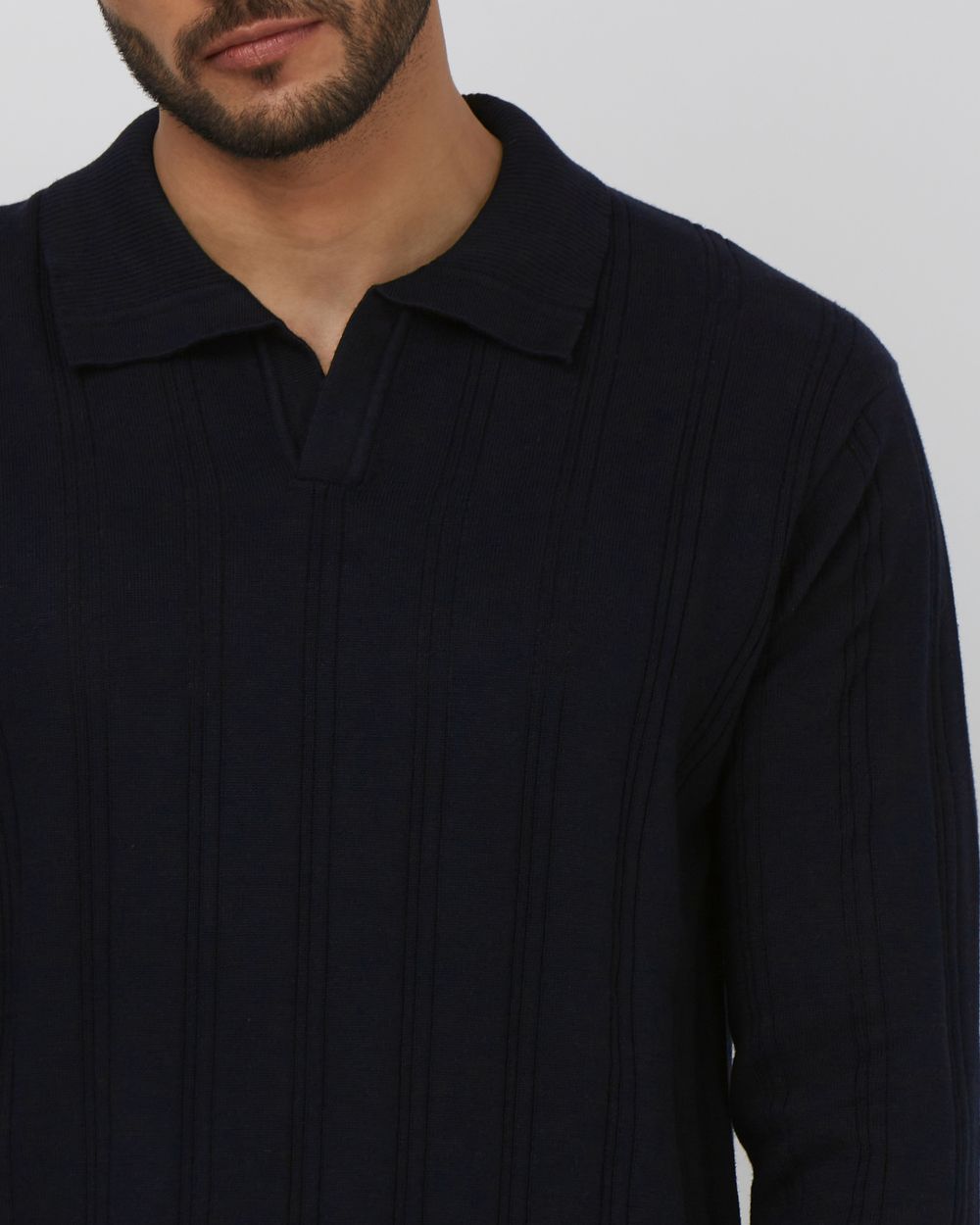 Navy Long Sleeve Flatknit Slim Fit Polo