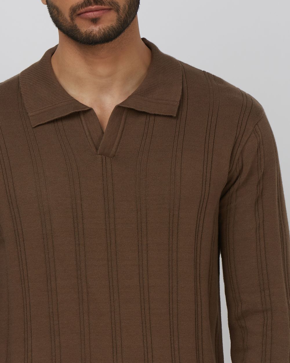 Brown Long Sleeve Flatknit Slim Fit Polo