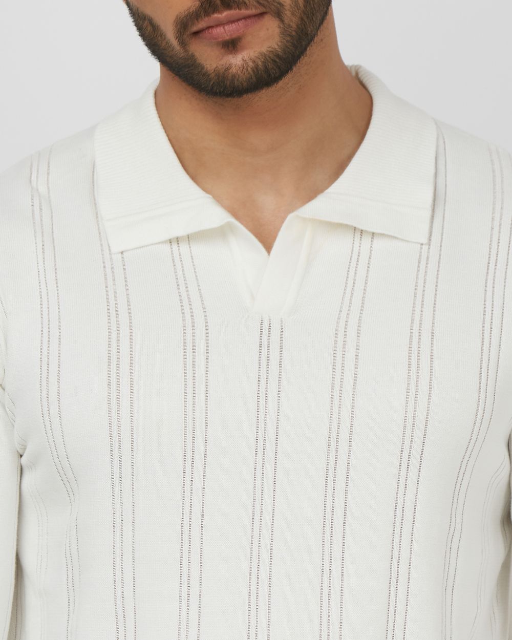 Off White Long Sleeve Flatknit Slim Fit Polo