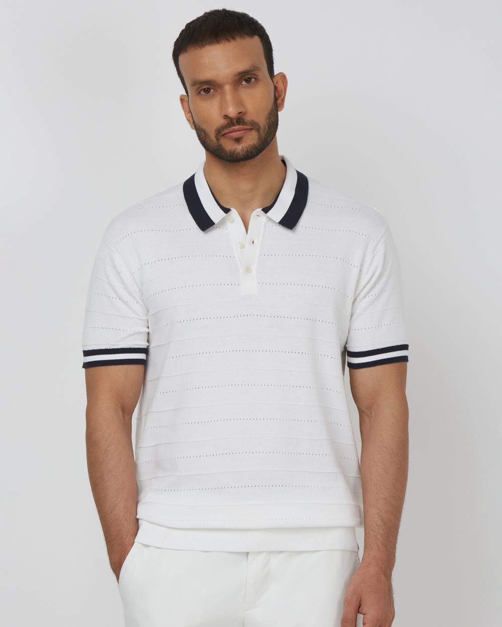 Textured Plain Slim Fit Flatknit Tee