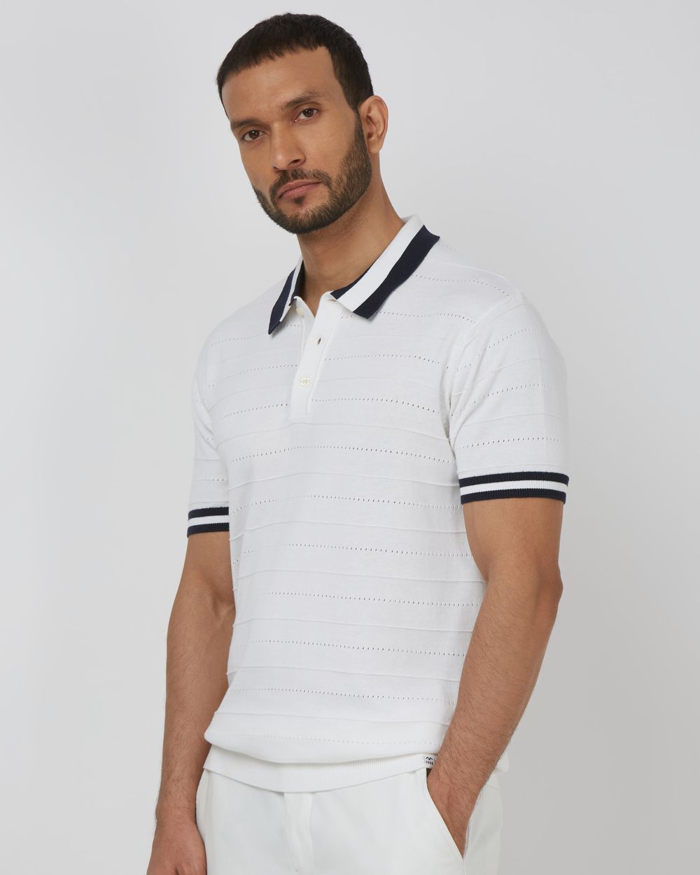 Textured Plain Slim Fit Flatknit Tee