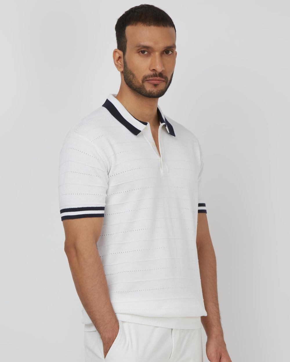 Textured Plain Slim Fit Flatknit Tee