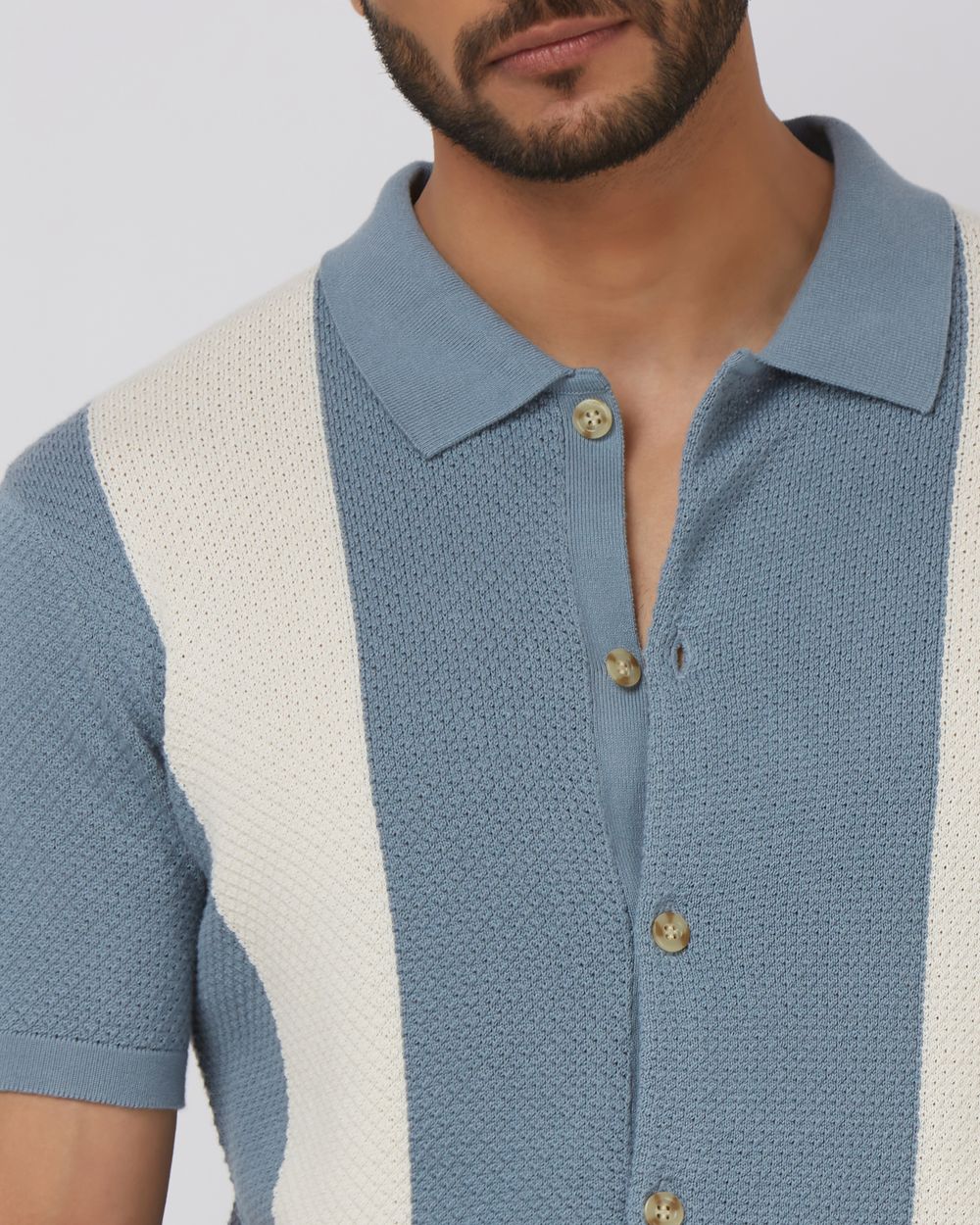 Blue Grey Flatknit Slim Fit Polo T-Shirt