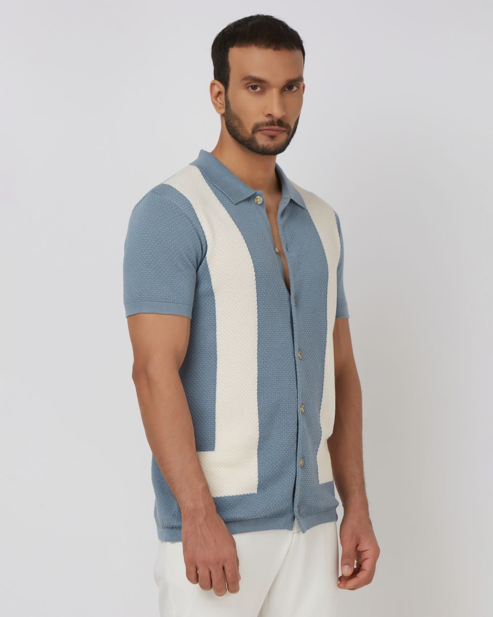 Blue Grey Flatknit Slim Fit Polo T-Shirt