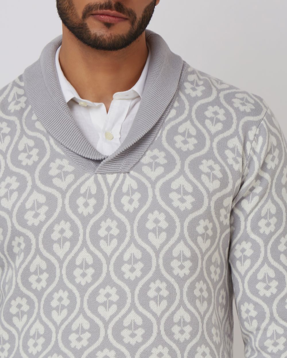 Light Grey Jacquard Slim Fit Sweater