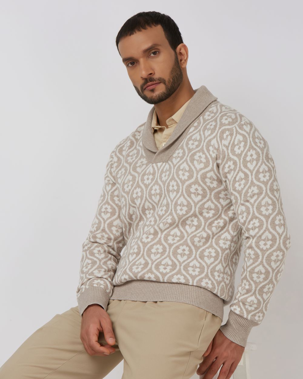 Stone Jacquard Slim Fit Sweater