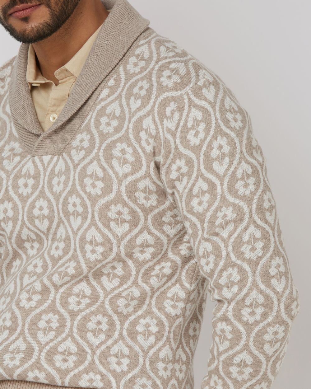Buy Stone Jacquard Slim Fit Sweater Online at Muftijeans