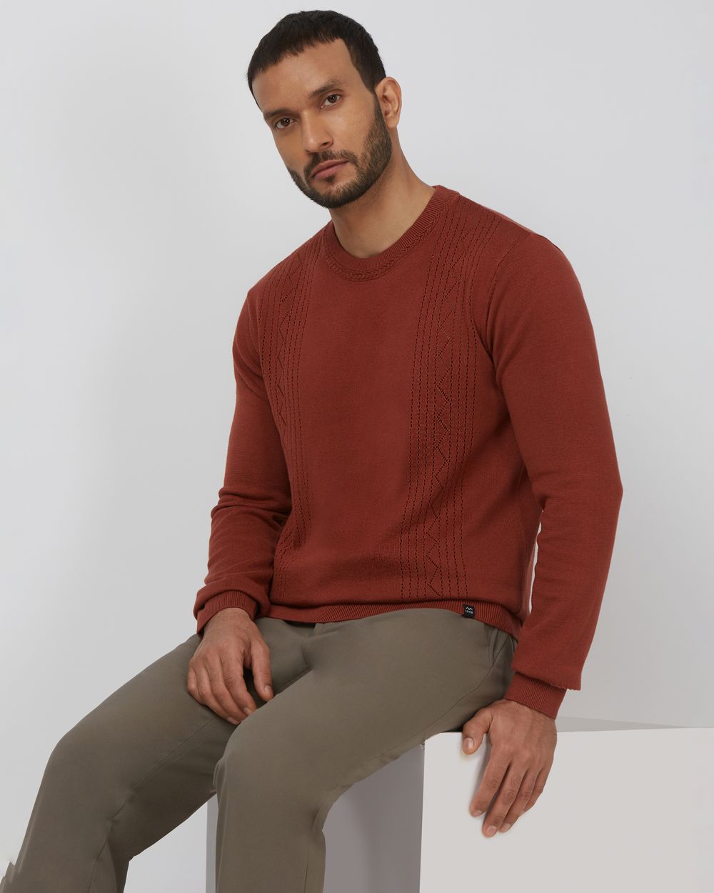 Rust Textured Slim Fit Flatknit