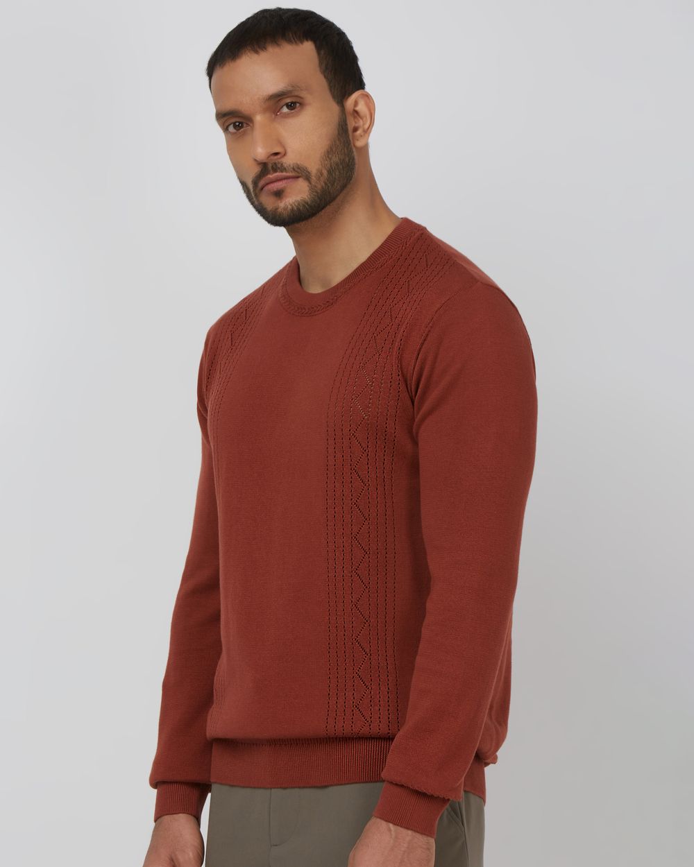 Rust Textured Slim Fit Flatknit