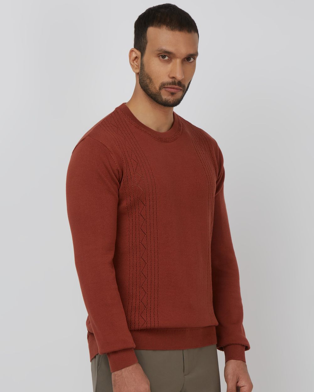 Rust Textured Slim Fit Flatknit