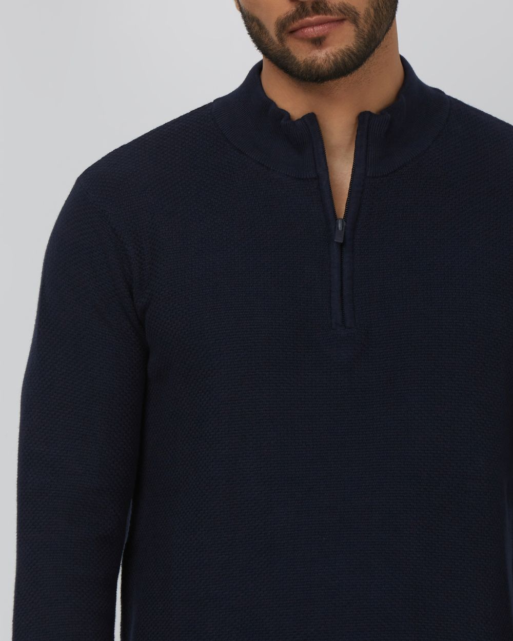 NAVY MOCK NECK HALF ZIP SLIM FIT SWEATER